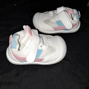 MK NEW Baby Shoes White Pink & Blue Stripes Size 14 EU